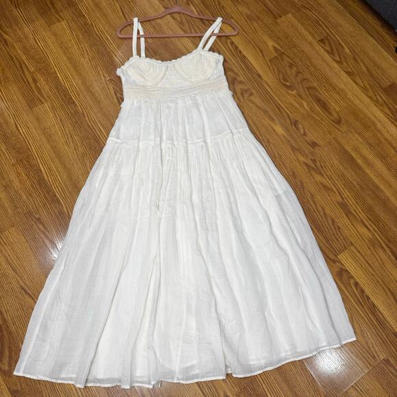 ULLA JOHNSON Gisella ruffled Ivory crocheted cotton-trimmed ramie midi dress 2 - Picture 14 of 15